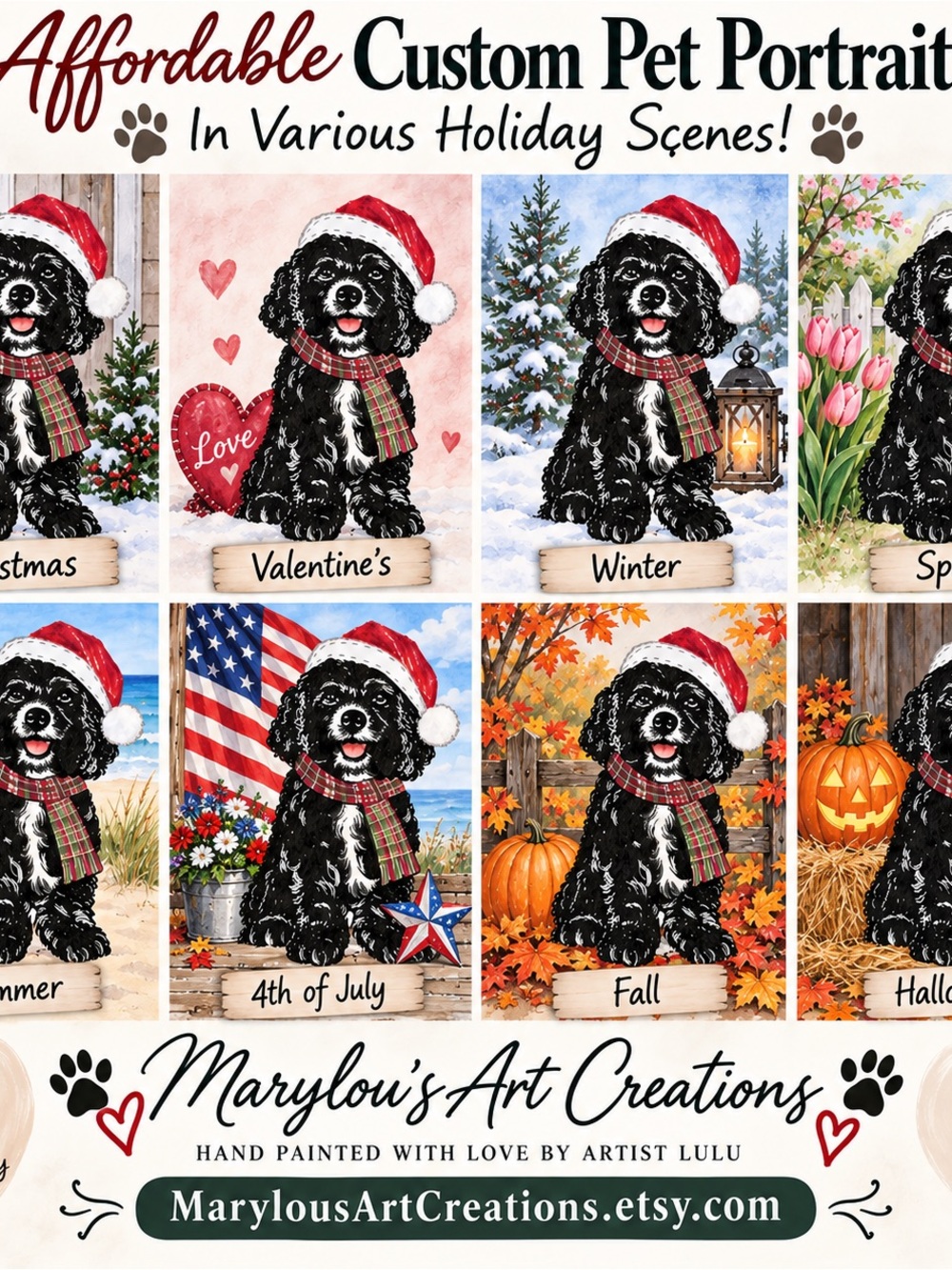 Custom Pet Portrait - Black Dog Holiday Art
